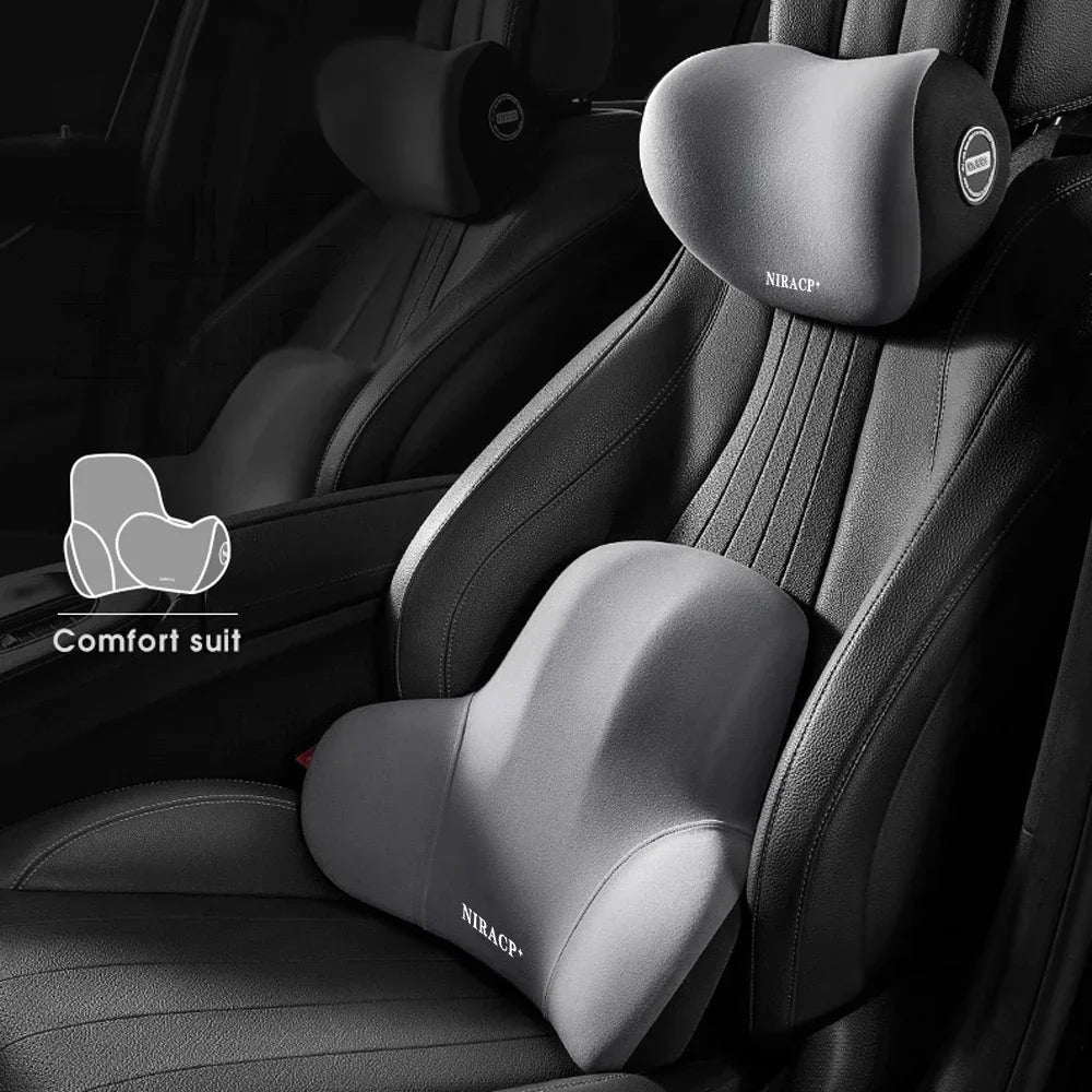 NEW Arrivals 2PCS Set 3 Colors Car Memory Foam Lumbar Support Cushion, Polyester Fabric, Anti-Slip, Washable, Ergonomic Design, Slow Rebound Memory Material