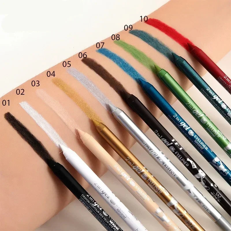 2 In 1 Eyeliner Lip Liner Gel Pencil Waterproof Long-lasting Blue White Black Brown Easy Wear Eyeliner Makeup for Eyes 7 Colors