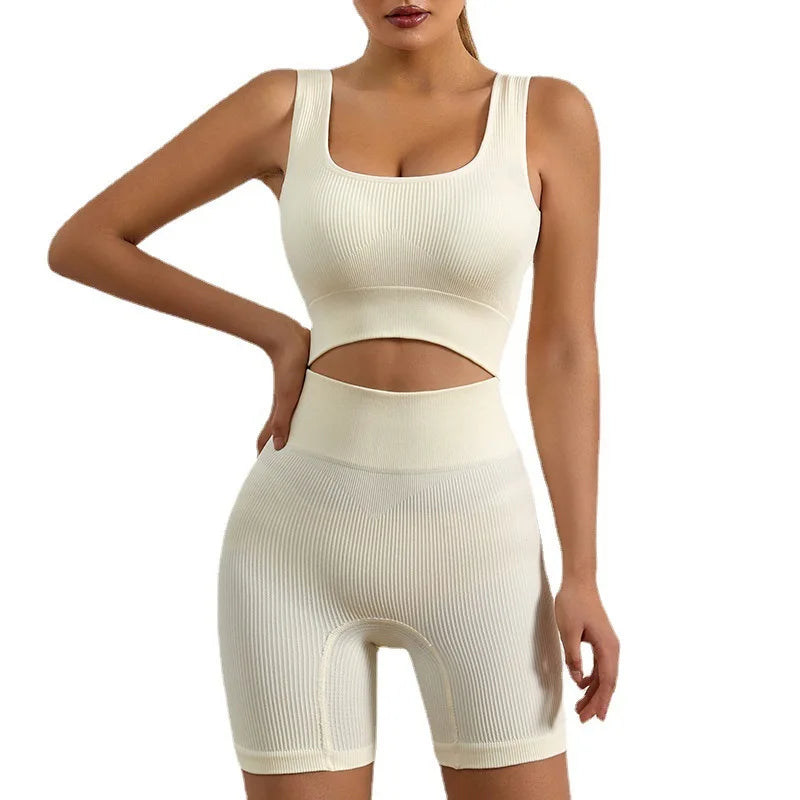NEW Arrivals 2PCS Set 8 Colors Seamless Ribbed Yoga Sets Workout Sets for Women Gym Suits Ribbed Crop Tank High Waist Shorts Outfits Fitness Running Yoga Suit