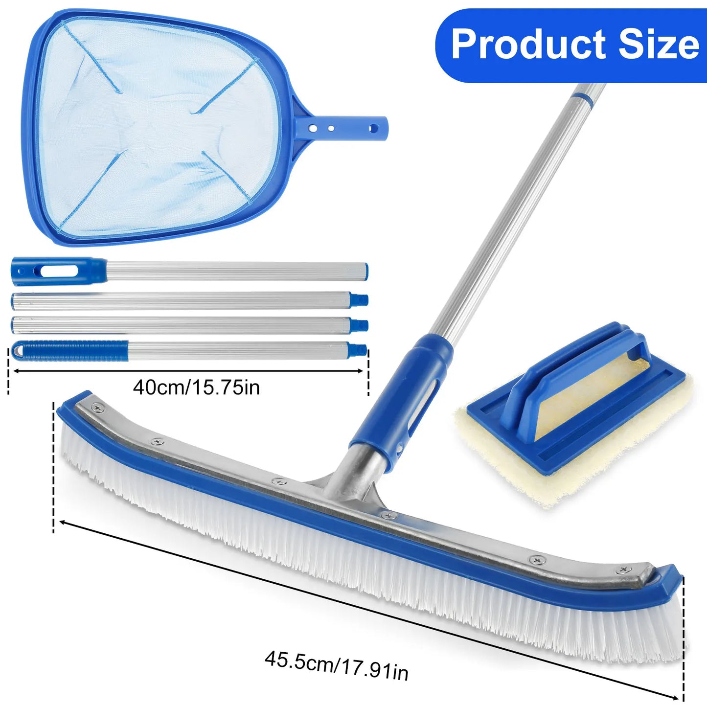 3Pcs Pool Cleaning Kit with Adjustable 63in Handle Cleaning Skimmer Clean Bottoms Net For Pool Filter Swimming Pool Brush Tool