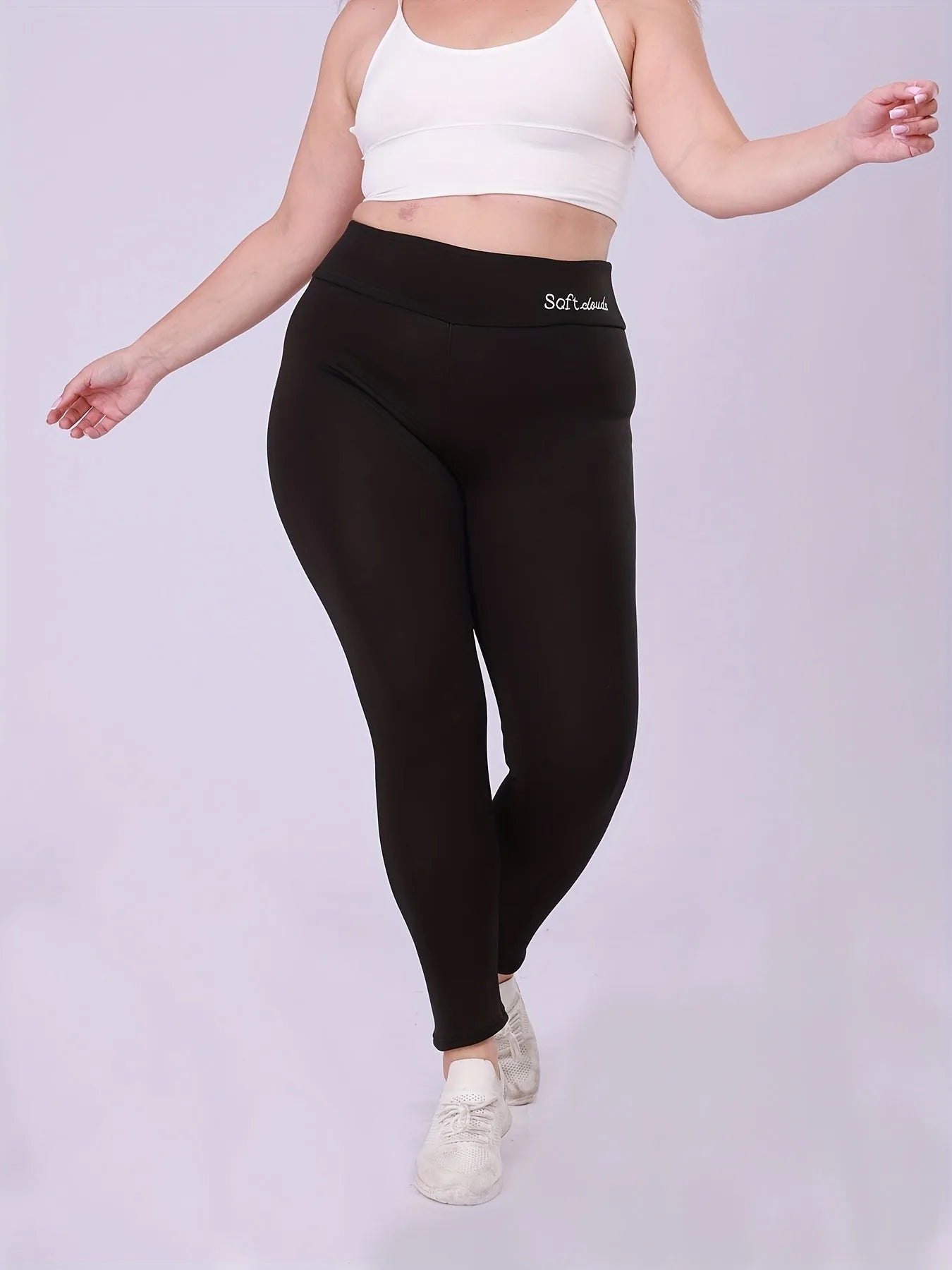 XL-5 XL Plus Size Winter Chubby Women Warm Leggings Plush Lined Thermal Pants Thickened Letter Embroidery Slim Elastic Tights Home Wear Outdoor Hiking Fitness Gym Curvy Ladies Sports Apparel