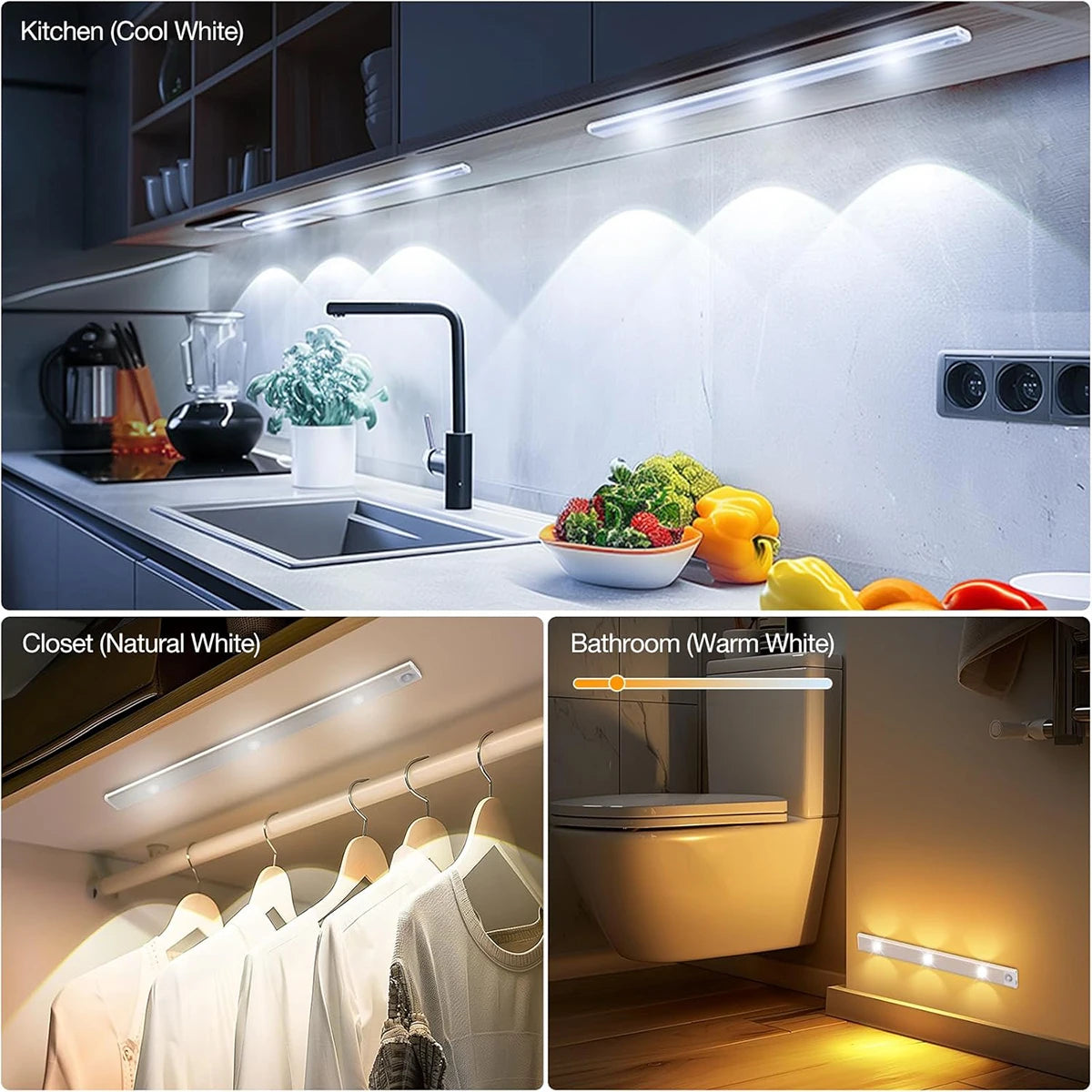 NEW Arrivals Ultra Slim Led Motion Sensor Light Strip Tricolor Lamp USB Rechargeable Lights LED Night With Paste 10cm/20cm/30cm/50cm Cabinet