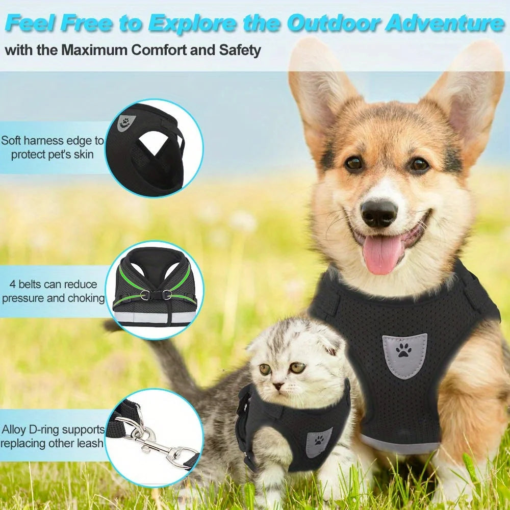 NEW Arrivals Breathable Cat Harness And Leash Escape Proof Pet Clothes Kitten Puppy Dogs Vest Adjustable Easy Control Reflective Cat Harness Pets Safety Accessories