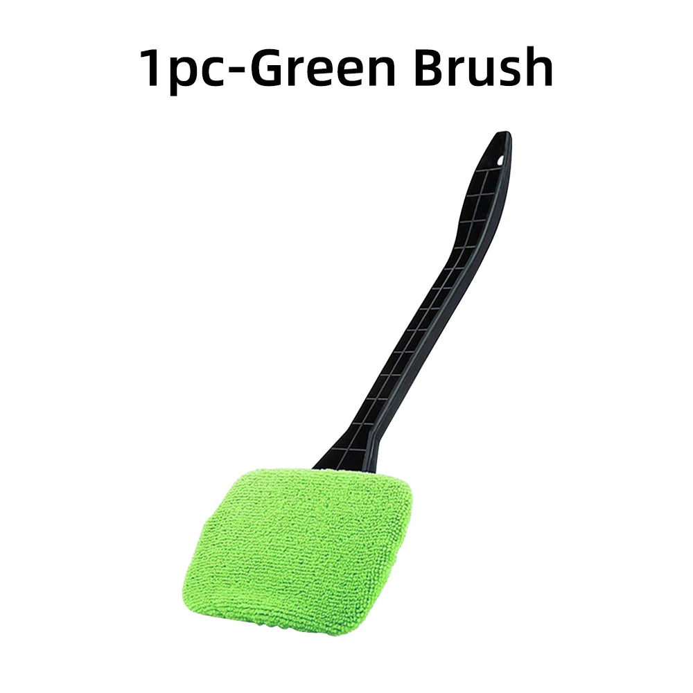 NEW 4PCS Set Car Window Defogging Cleaner Brush Kit Microfiber Windshield Cleaning Tool Auto Interior Glass Wash Wiper Long Handle Reusable Cloth Pads Car Cleaning Accessories