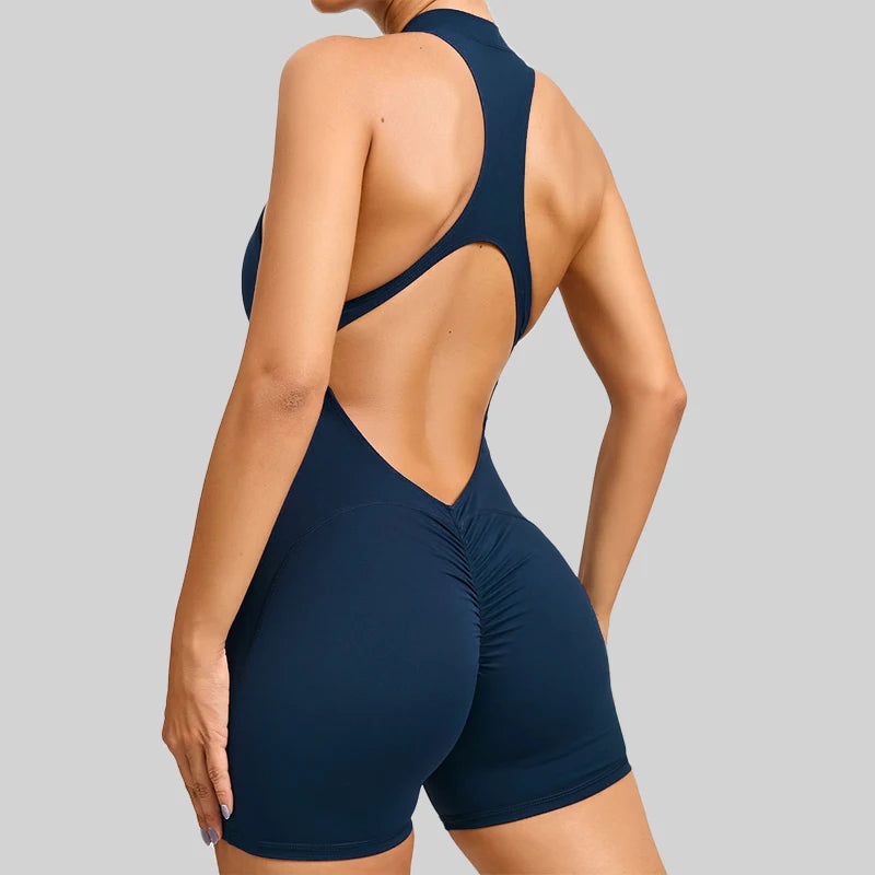 New Arrivals 8 Colors V-Back Scrunch Sports Jumpsuit Women Gym Rompers Sleeveless Sportswear Bodysuits Women Zipper One-Piece Suit Yoga Clothing