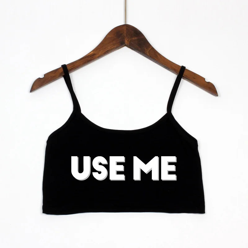 NEW Arrivals 4 Colors Asian Size Women's Sexy Elastic Cotton Camis Sleeveless Short Sexy USE ME Crop Top New Fashion Women's Summer Tank Top Bar