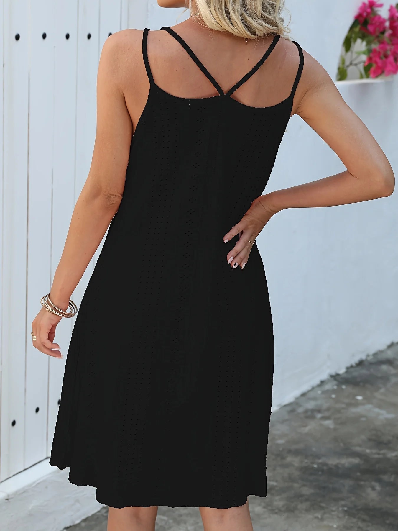 NEW Arrivals UK XL-5XL Plus Size 4 Colors Eyelet Jacquard Solid Cami Dress Casual Crew Neck Sleeveless Dress For Spring & Summer Women's Plus Size Clothing