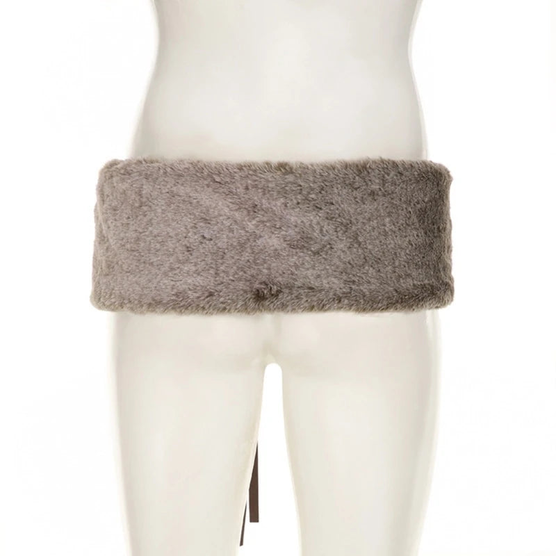 NEW Arrivals Luxury Maillard Color Women Novelty Furred Waistband 90*11.5cm Retro Sexy Plush Luxurious Real Fox Fur Belt with Tie for Evening Night Club Party Costumes Accessories