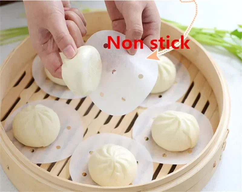 400/500 PCS Set White Round Steam Food Steamer Buns Paper Liners Dim Sum Non-Stick Oven BBQ Grill Paper Hamburger Patty Baking Paper Cooking Tools Kitchen Supplies