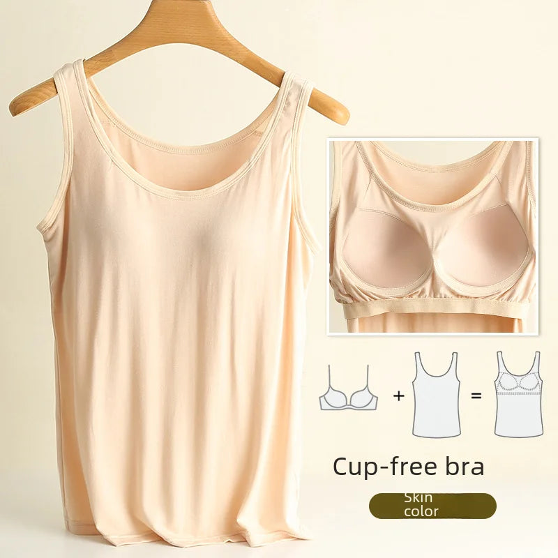 NEW BRAND M(37-50KG 3XL(75-90KG) Modal Women Vest Chest Pad Strap Thin Fit Bra One-piece Base Shirt Breathable Comfortable Back Beauty Cotton Pad