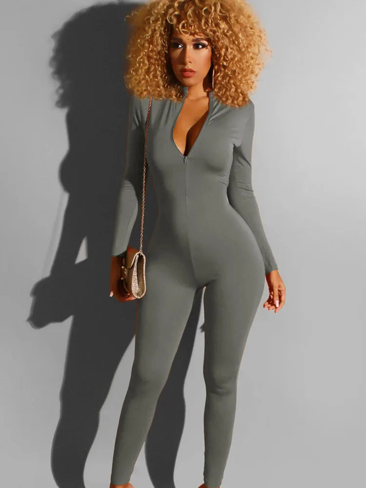 NEW Arrivals 6 Colors Casual Sporty Solid Bodycon Jumpsuit Women Outfits Long Sleeve Fitness Work Out Skinny Rompers Elastic Overalls for Women Jogger