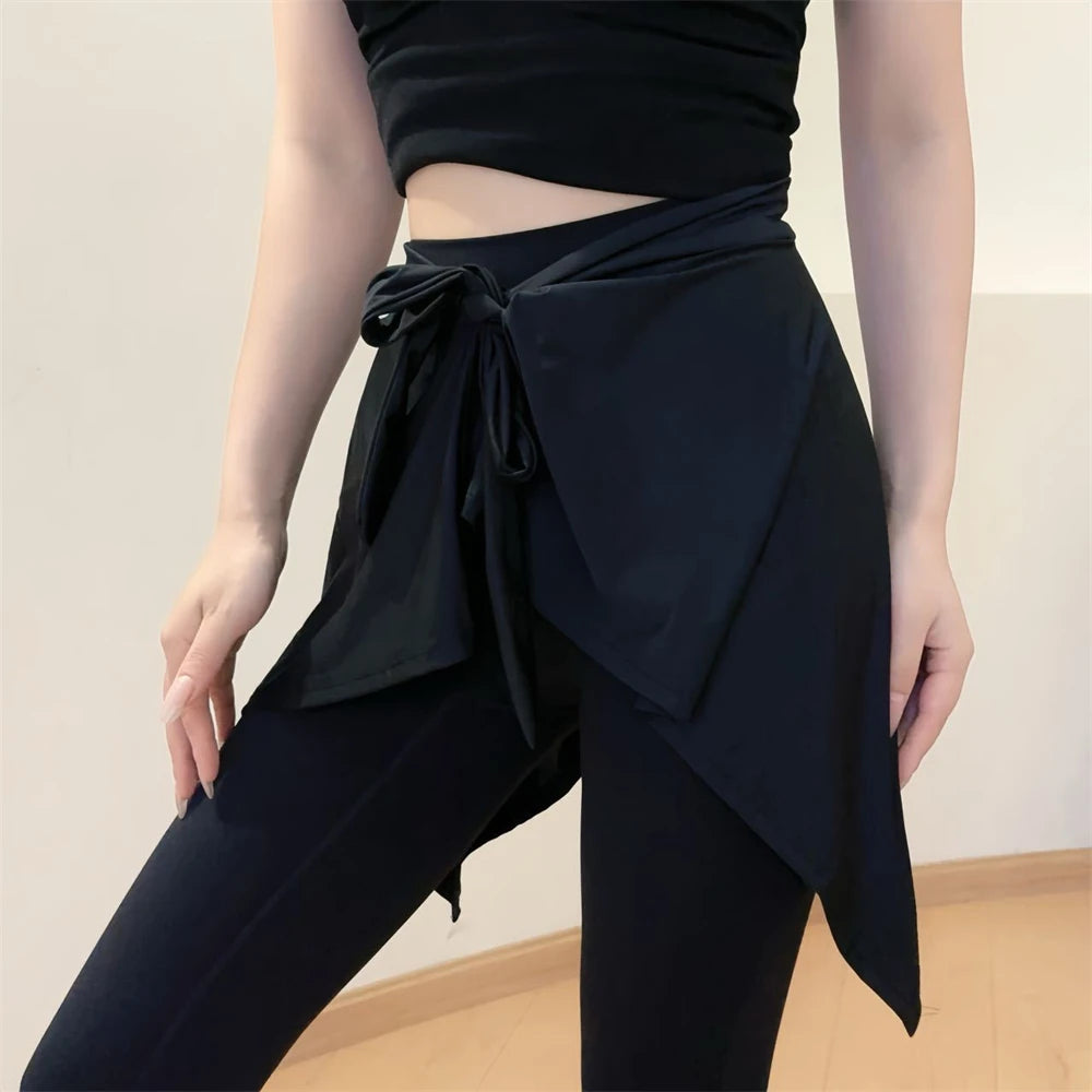NEW Arrivals 4 Colors Women Solid Color Yoga Tennis Up Skirt Athletic Workout Running Tie Up Wrap Skirts Hip Covering Asymmetrical Scarf Female Sports Fashion Clothing Supplies