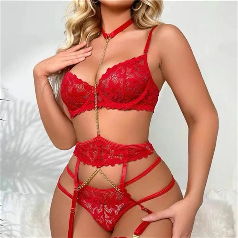NEW Arrivals S-3XL Plus Size 4 Colors Sexy Lace Bra Set Curvy Women Deep V 1/2 Cup Underwire Bras Ladies Push Up Underwear Trendy Floral Brassiere Female Erotic Underwear