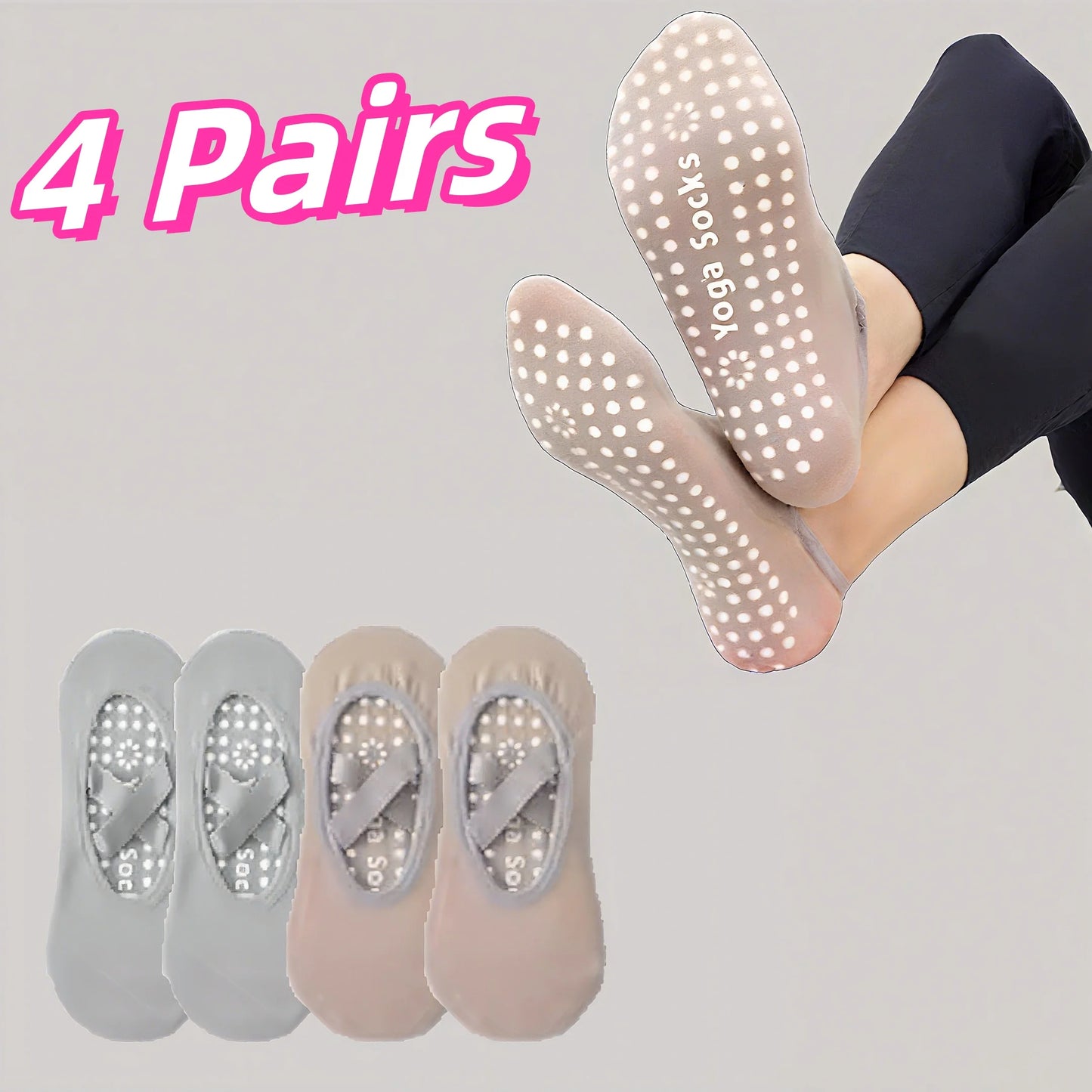 NEW Arrivals 4 Pairs Women Fitness Dancing Yoga Professional Non-Slip Silicone Non-Slip Silicone Socks Gym Home Fitness Footwear Breathable Soft Yoga Socks Ladies Sports Apparel Accessories
