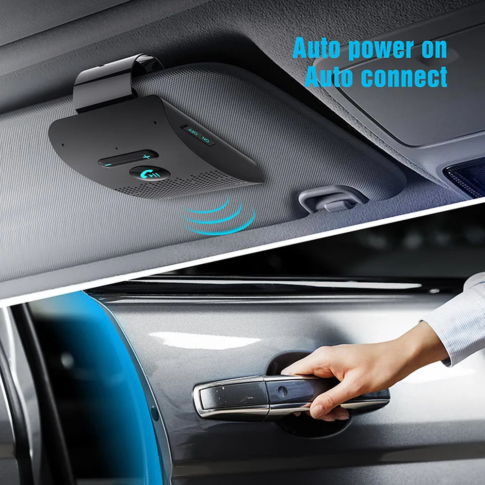 NEW Arrivals Bluetooth 5.0 Handsfree Car Kit Hi-Fi Speaker 2W Wireless Audio Receiver MP3 Music Player Noise Cancelling Sun Visor Clip