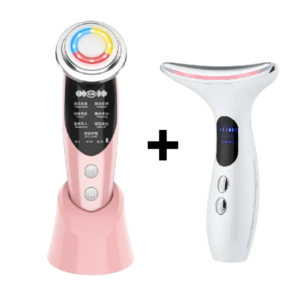 NEW Arrivals 7in1 Set Face Lift Device EMS RF Microcurrent Skin Rejuvenation Facial Massager + 3Color Neck Face Beauty Device Removal Double Chin Cheek Skin Care Supplies