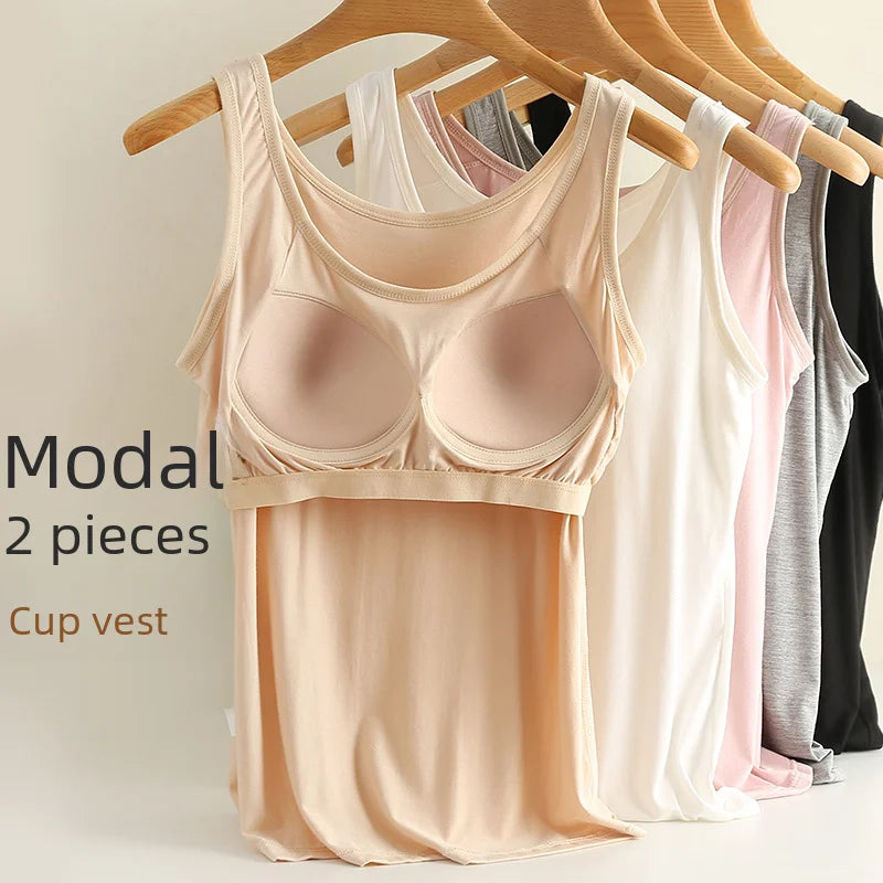 NEW BRAND M(37-50KG 3XL(75-90KG) Modal Women Vest Chest Pad Strap Thin Fit Bra One-piece Base Shirt Breathable Comfortable Back Beauty Cotton Pad