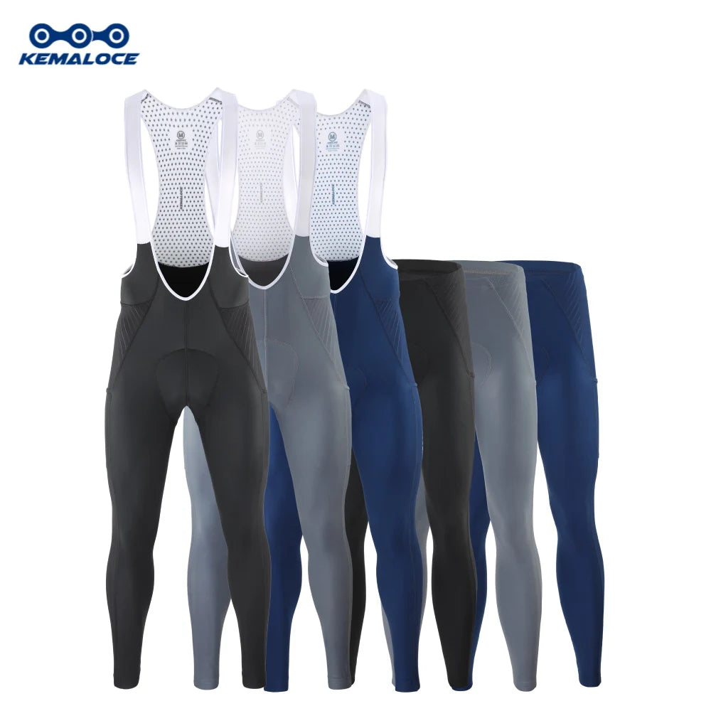 Cycling Long Pants Men Autumn Blue&Grey Gel Pad Reflective Bike Bib Pants Breathable Bicycle Trousers With Rear Pocket