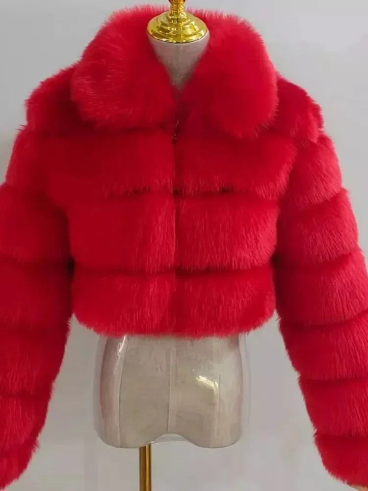 NEW Arrivals S-8XL 4 Colors Extra Plus Size Casual White Black Fluffy Fall Winter Faux Fur Coat Women Short Jacket Long Sleeve Cropped Puffer Fur Jacket Ladies Outwear Girls Winter Fashion Clothing Supplies