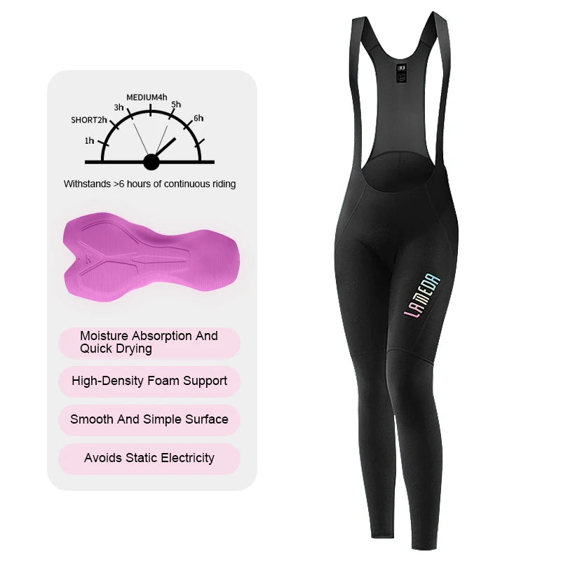 Original LAMEDA Women's Cycling Bib Pants Thicken Bike Trousers Leggings with Straps Spring Summer Bicycle Pants Padded Reflective MTB Clothing