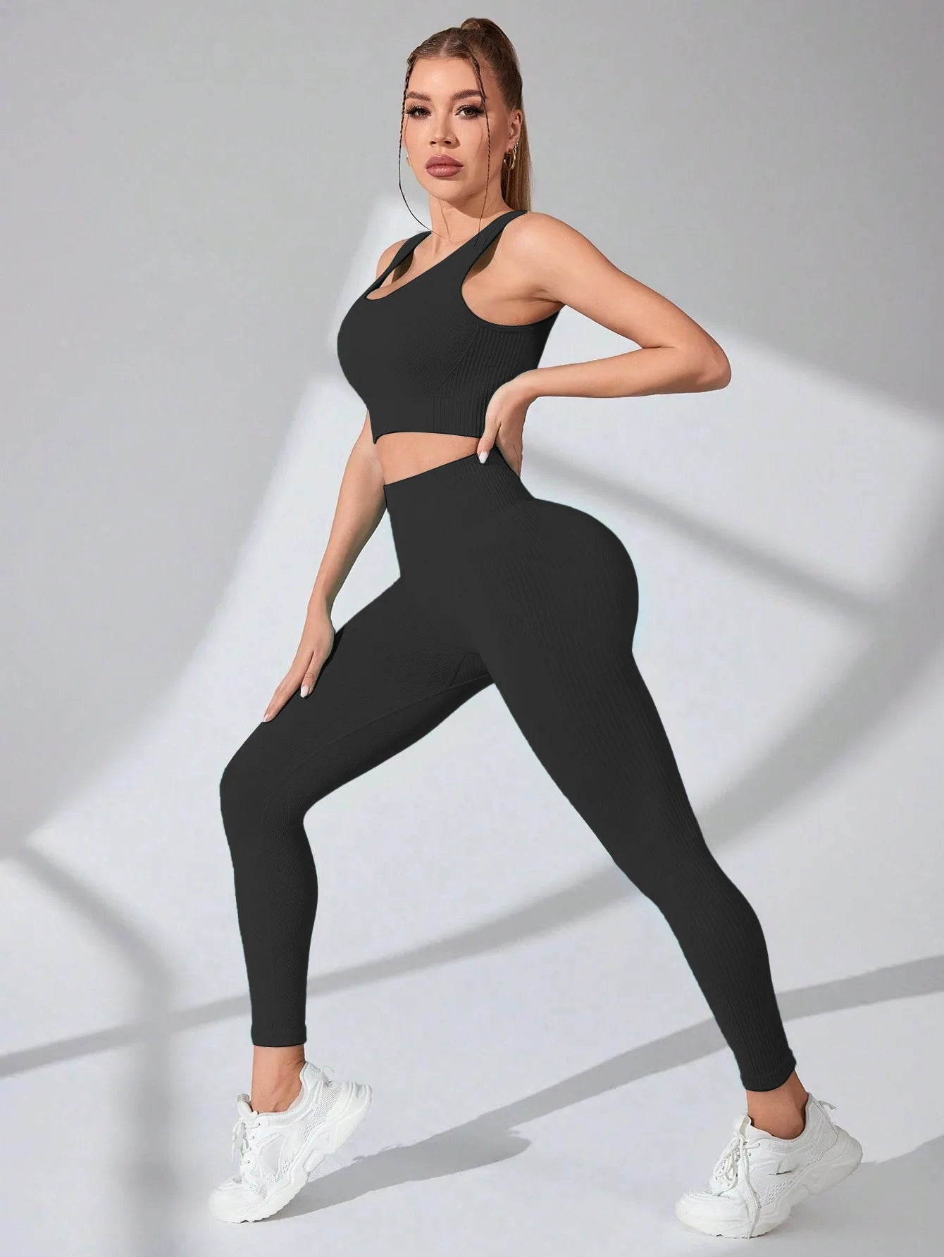 NEW Arrivals 2 PCS Set 3 Colors Women’s Workout Sets Seamless Yoga Leggings and Cross-Strap Sports Bra Gym Outfits Activewear Matching Set