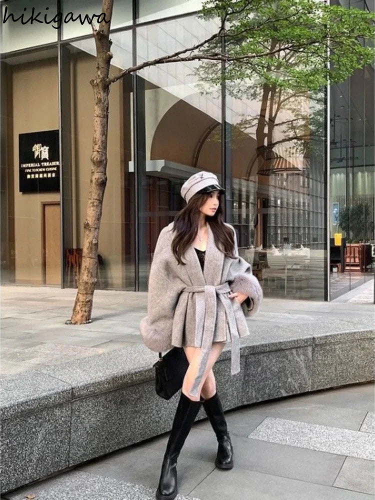 Low-Price Sales are Limited NEW Arrivals Women Patchwork Furry Long Sleeve Bandage Outwear Korean Y2K Clothes Solid Color Jackets Snow Winter Outwear Evening Nightclub Party Coats Ladies Girls Luxury Fashion Clothing Supplies
