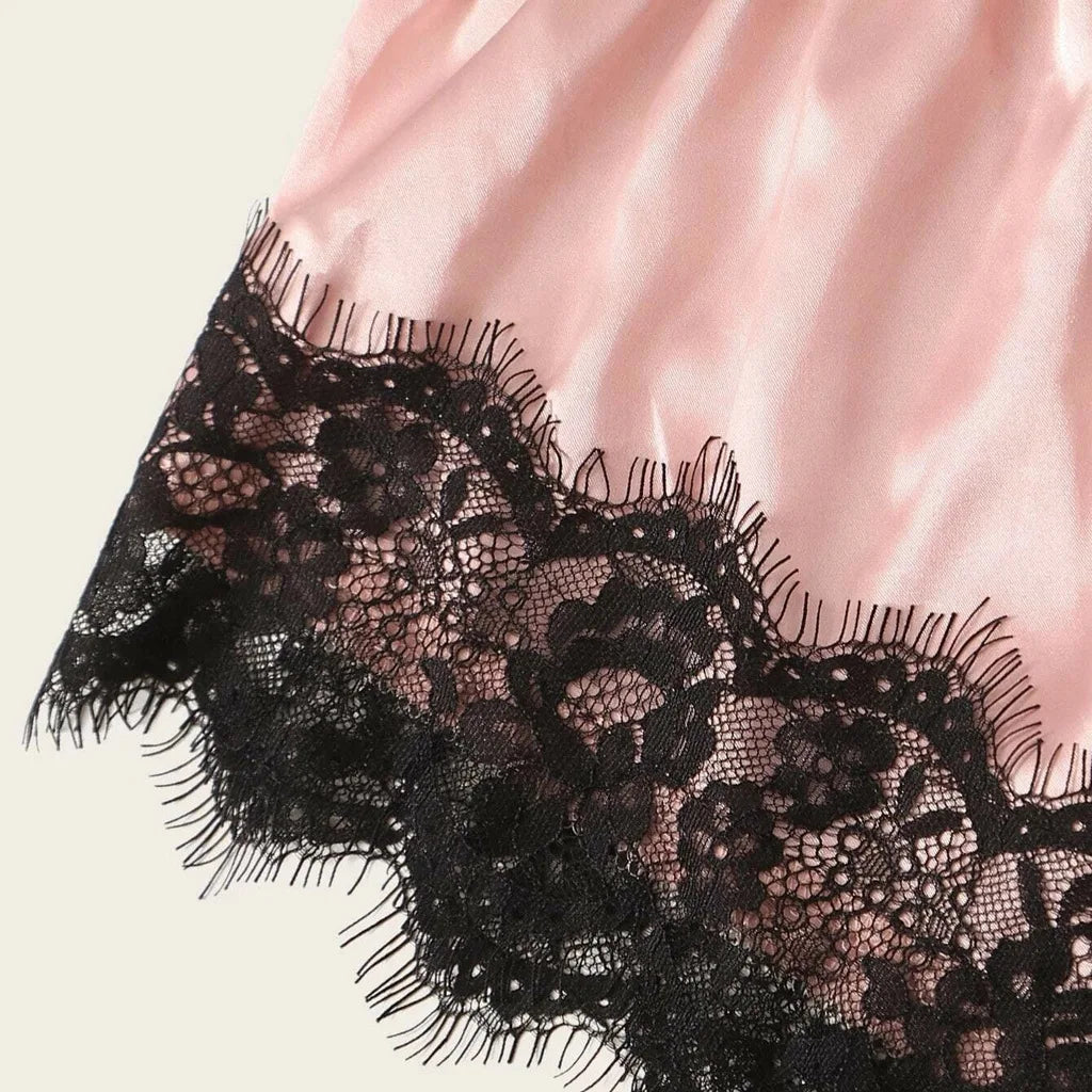 3-piece Set of Sexy Pajamas for Women Eyelashes Lace Satin Sleepwear Cami Tops Shorts Panties Lingerie Pyjamas Nightwear Mujer