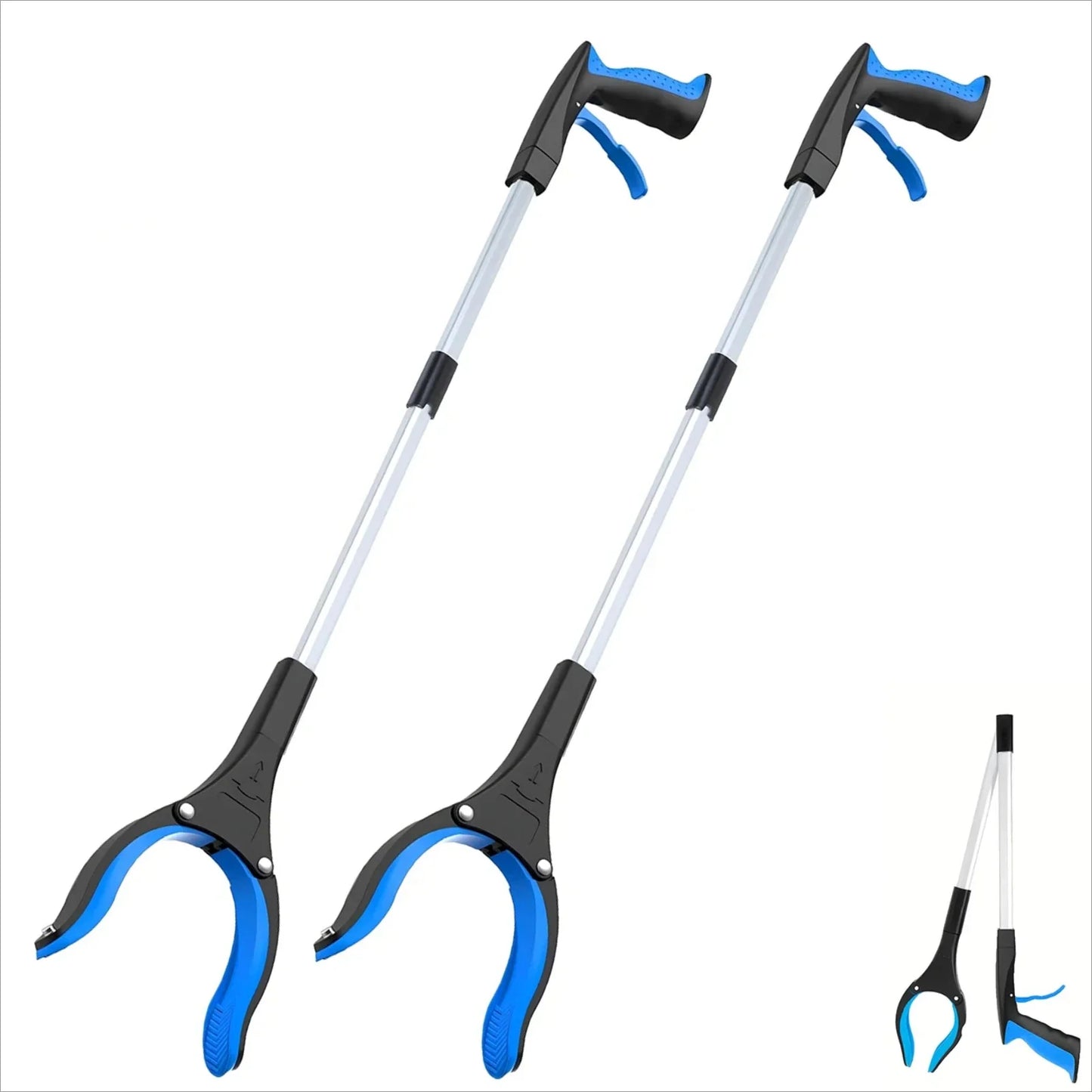 NEW 2PCS Set 3 Colors 34 Inch Extra Long Grabber Reacher with 360°Rotating Jaw & Magnet Foldable Pickup Mobility Aid Reaching Assist Tool Home Cleaning Supplies