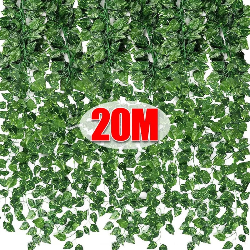 10/20M Artificial Plant Green Ivy Leaf Garland Hanging Vines Outdoor Greenery Wall Decor DIY Fake Wreath Leaves Home Party Decor