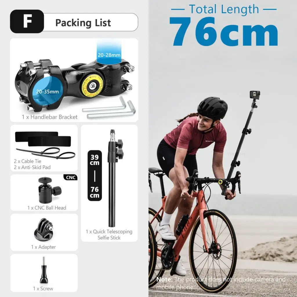 NEW Arrivals Front Rear Mobile Phone Riding Bike Telescopic Monopod Bicycle Selfie Stick for Insta360 iPhone Huawei Xiaomi Samsung Accessories