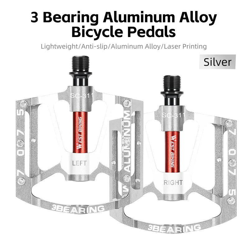 NEW Colorful/Silver Color 3 Bearing Bicycle Professional Pedal CNC Aluminum Alloy Anti Slip MTB Road Bike Pedal Widen Pedals Profession Bike Accessories