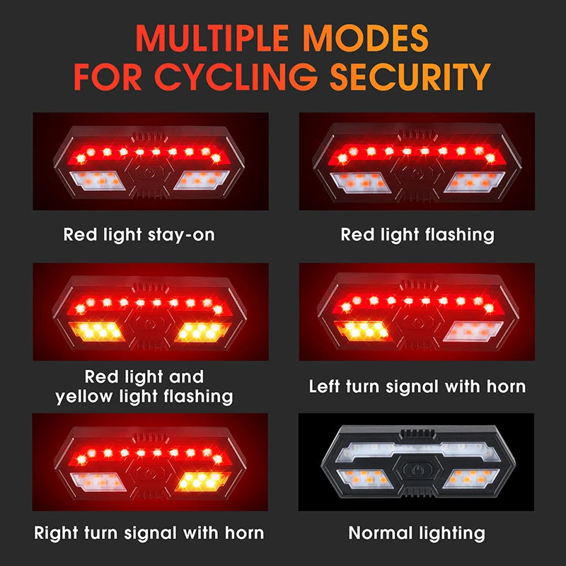 NEW Bicycle Rear Light USB Rechargeable Wireless Waterproof MTB Remote Control Safety Turn Signal Bike Beep Taillights Bicycle Lighting Accessories Sports Supplies
