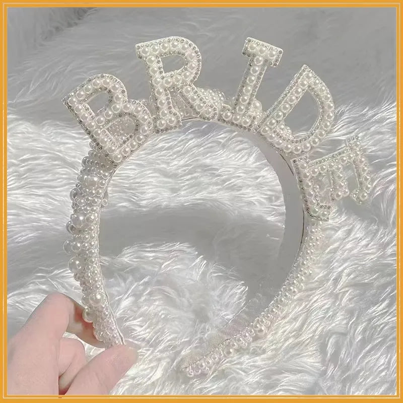 NEW Arrivals Bride to be Pearl Luxury Crown Headband Bach Bachelorette Hen Party Bridal Shower Wedding Party Engagement Rehearsal Dinner Decoration Gift