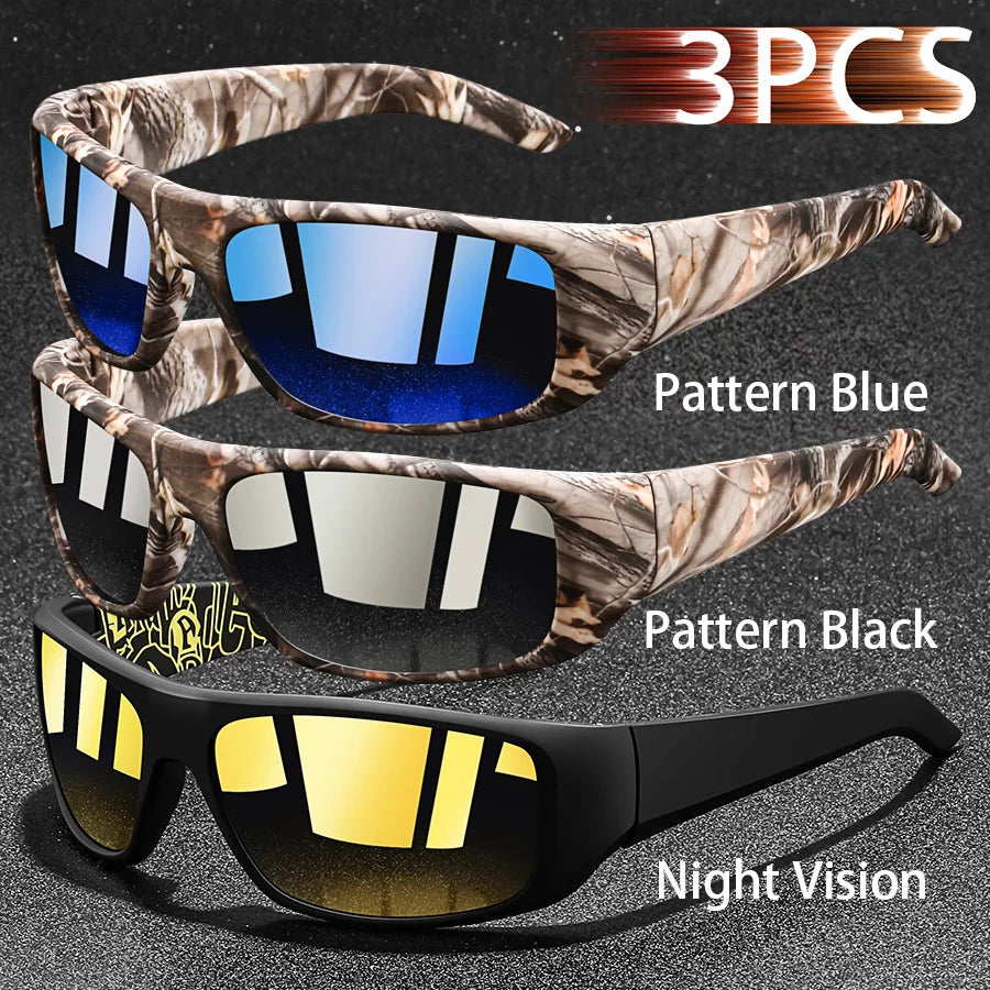 NEW Arrivals 3PCS Set Fashion Vintage Fishing Cycling Sports Sunglasses Men Women Running Mountaineering Sport Man Sun Glasses UV400 Eyewear