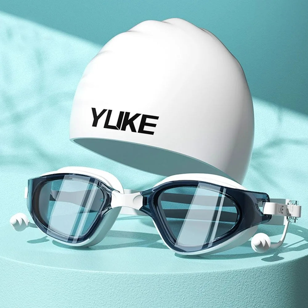 NEW 2PCS Set Anti-Fog Adult Swimming Goggles Set Adjustable with Nose Clip Silicone Swim Cap Anti-Leakage UV Protection Diving Eyewear Swimming Accessories Sports Supplies