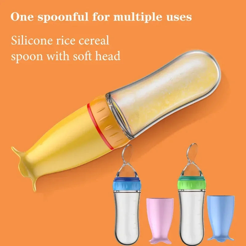 NEW Arrivals Safe Useful Silicone Baby Bottle With Spoon Food Supplement Rice Cereal Bottles Squeeze Spoon Milk Feeding Bottle Cup