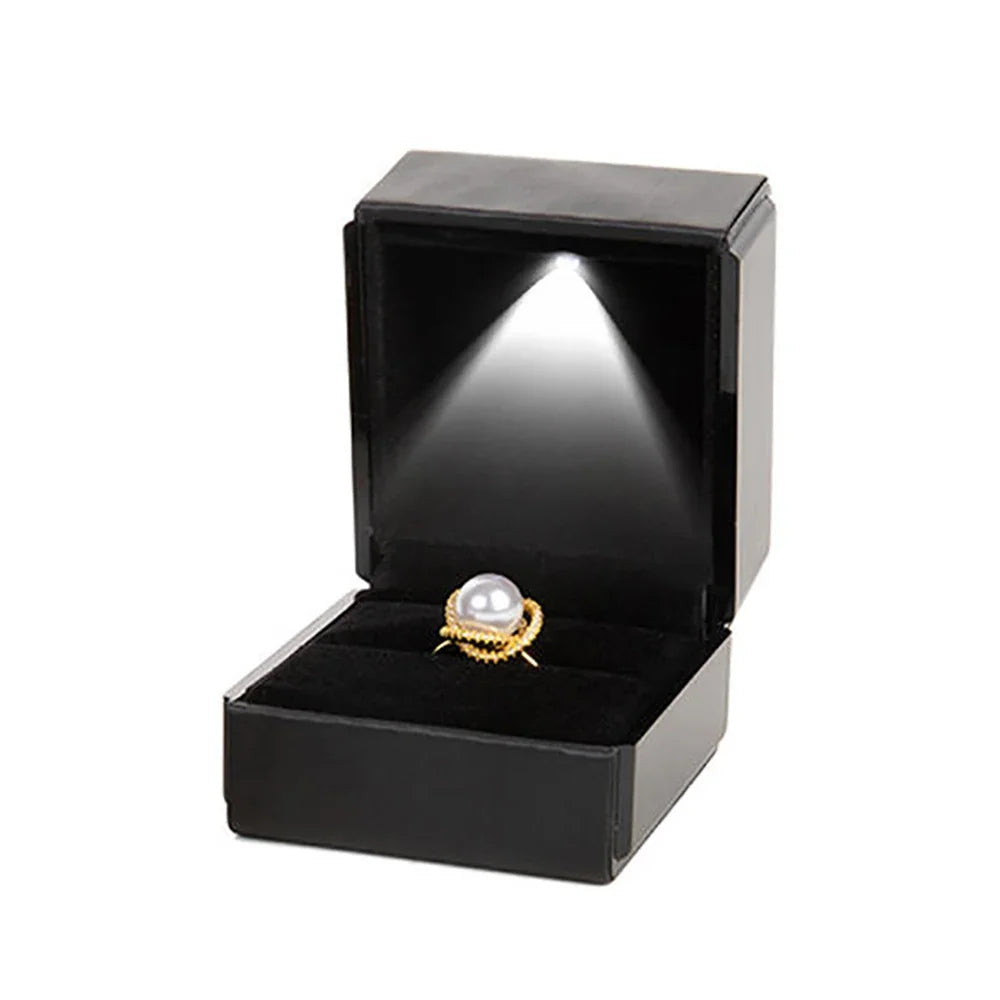 NEW LED Light Jewelry Box Luxury Ring Box for Proposal Engagement Wedding Rubber Paint Square Jewelry Gift Organizer Accessories Jewelry Supplies