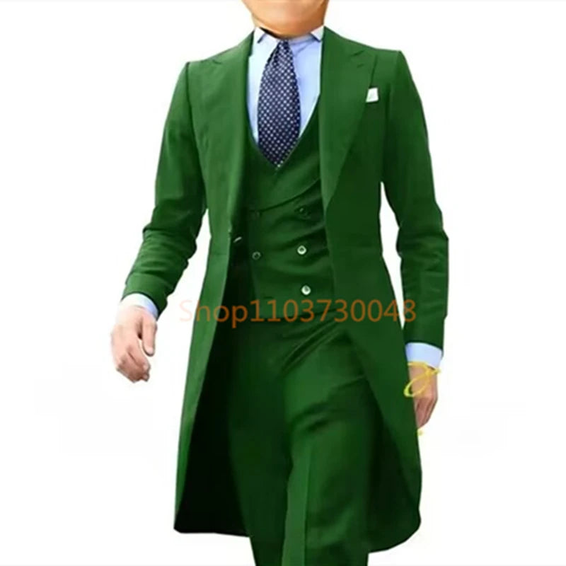 Low-Price Sales are Limited NEW 3PCS Set 7 Colors S-6XL PLUS SIZE Gentleman Luxury Wedding Evening Party Men Long Tail Coat Formal Groom Tuxedos Prom Male Suits Fashion Clothing Set Jacket Pants Vest
