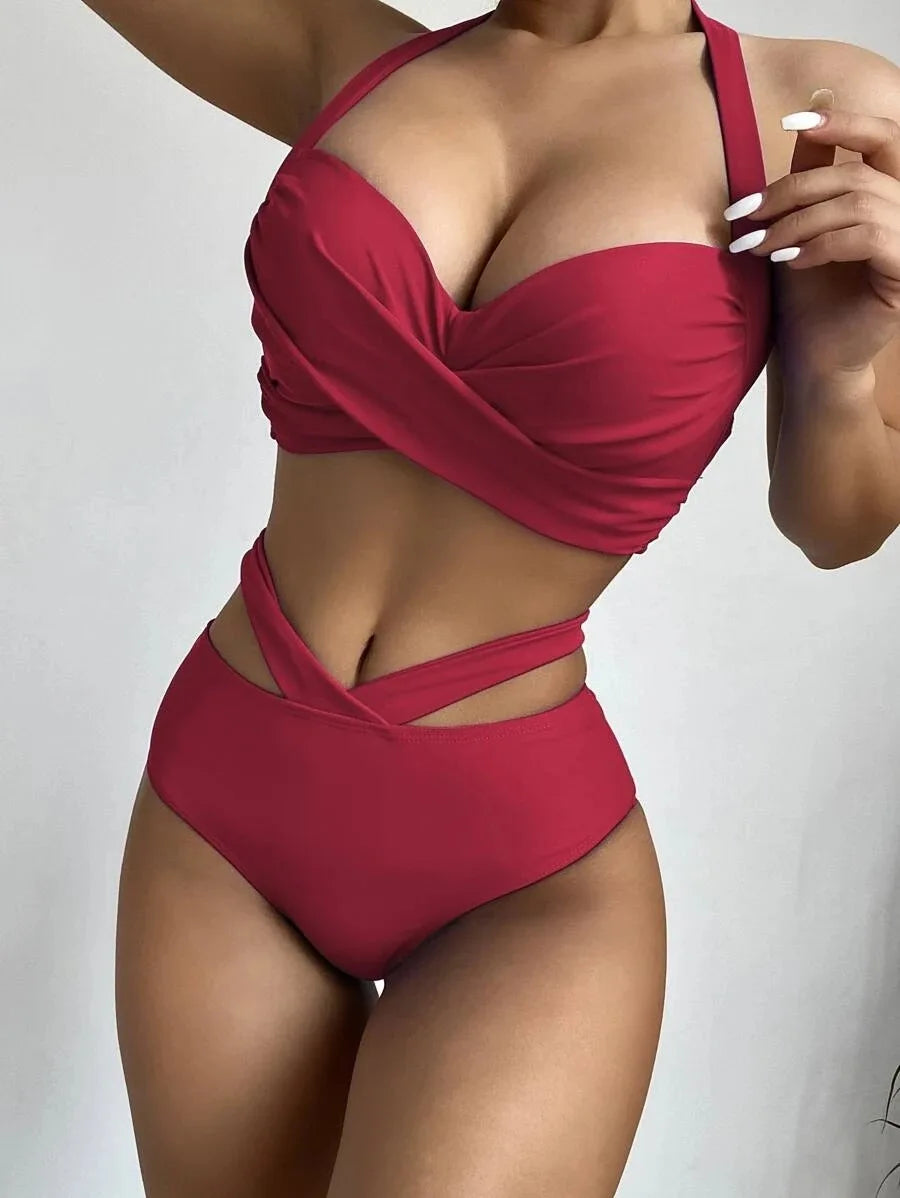 NEW S-2XL 12 Colors/Patterns Sexy Push Up Bikinis Women High Waist Snakeskin Leopard Swimsuit Solid Halter Swimwear Female Bathing Suit Swimming Summer Beachwear XXL