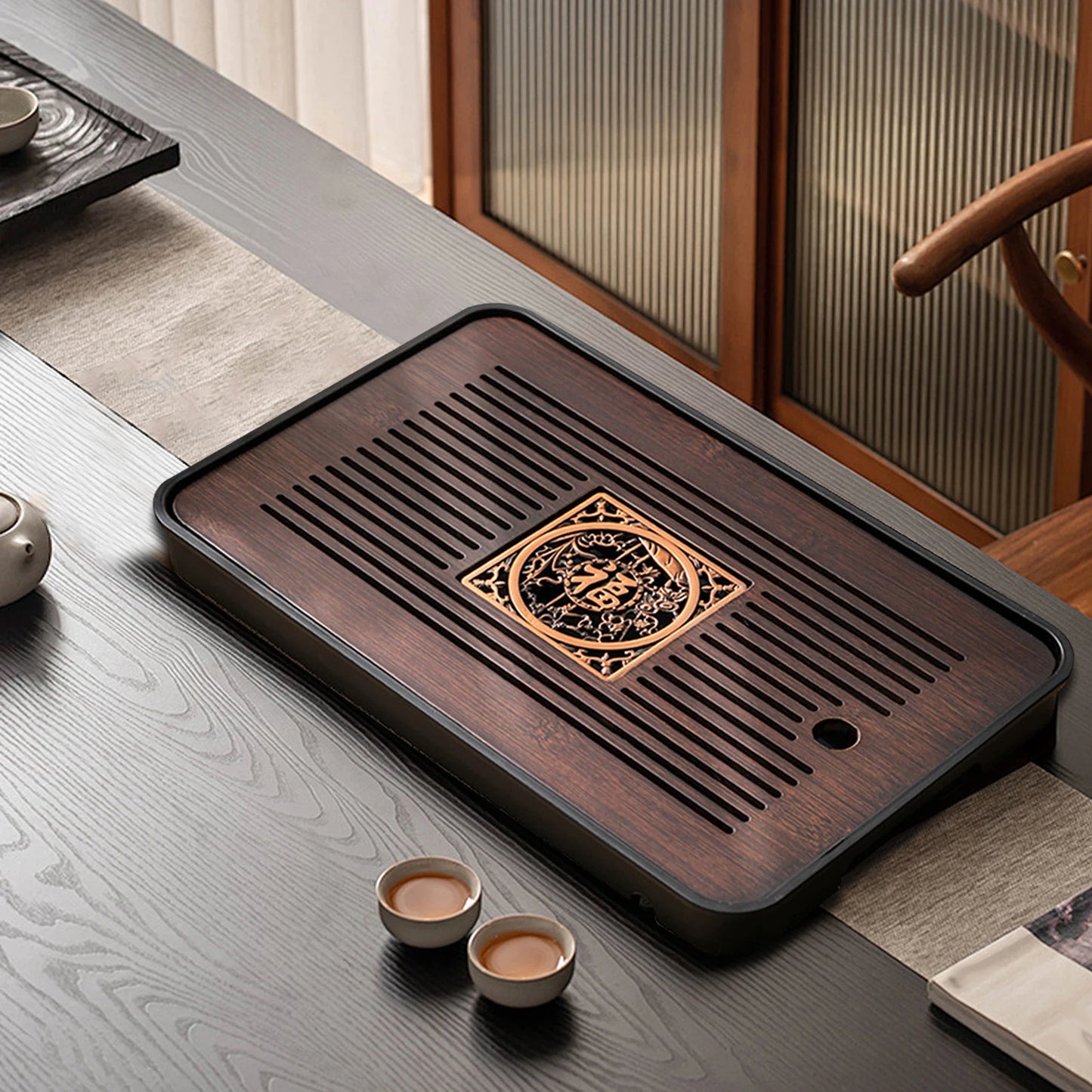 BAMBOO Tea Tray with Water Storage, Simple, Tea Set Accessory Tea Table, Drainage for Household Office Home