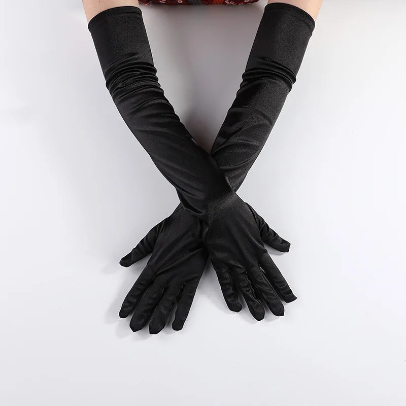 NEW Luxury Opera Satin Gloves Elegant Purple Red Black White Bridal Party Gloves for Wedding Prom One Size Fashion Stretch Women purple Gloves Girls Ladies Luxury Fashion Apparel Accessories Clothing Supplies