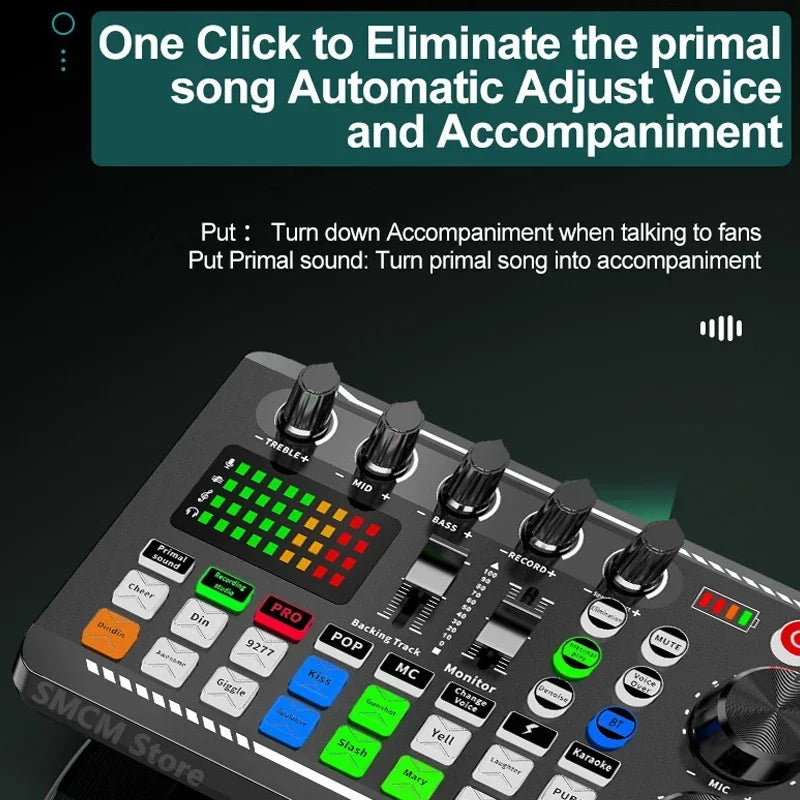 F998 Sound Card Microphone Mixer Kit 16 Sound Effects Audio Recording Sound Mixer Audio Mixing Console Amplifier for Phone PC