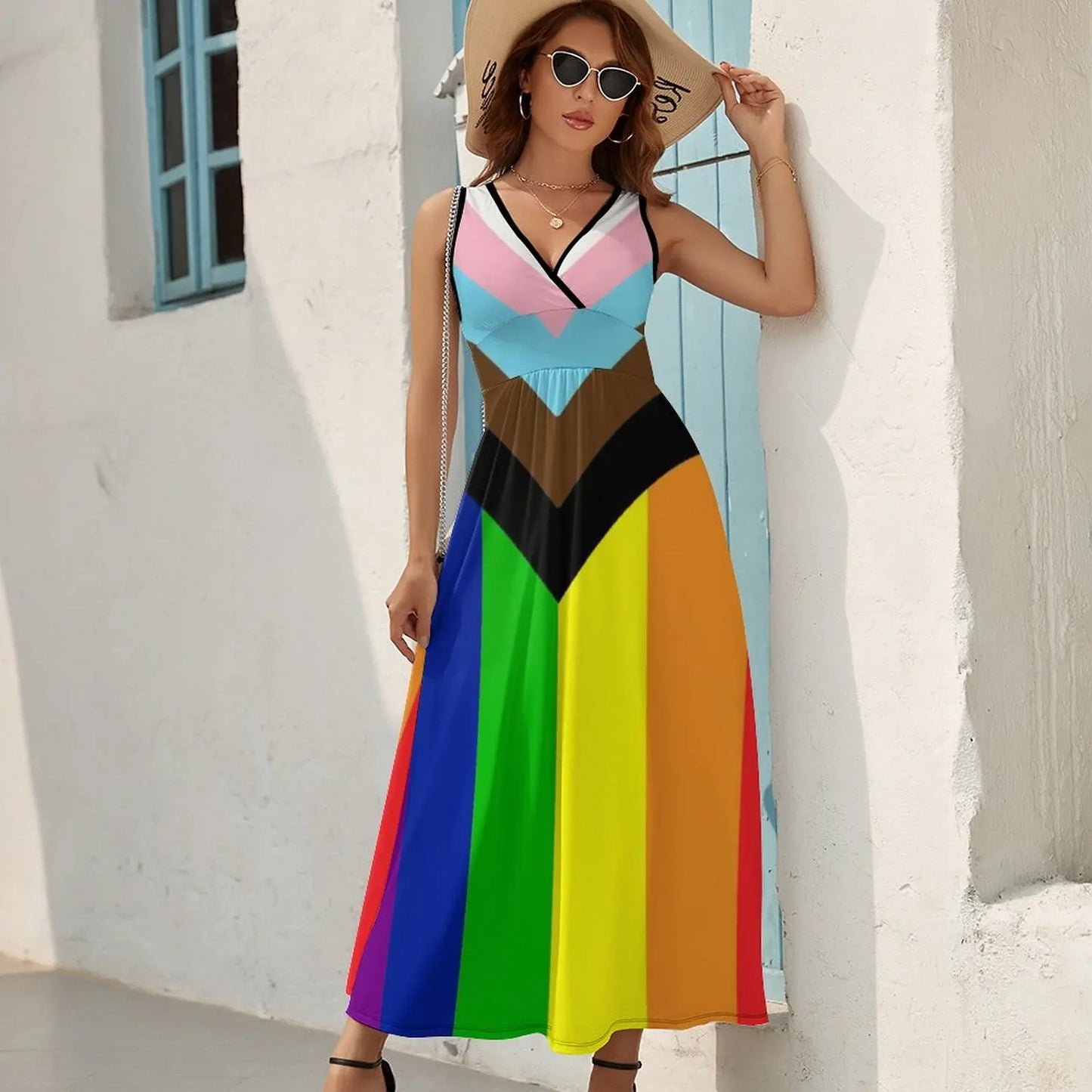 Progress Pride Flag Rainbow Gay Lesbian Transgender Bisexual LGBTQ Dress Modern Maxi Dress Street Style Bohemia Long Dresses Hig