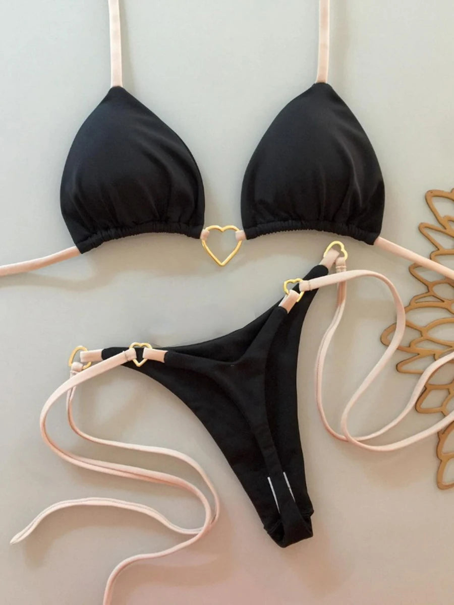NEW 5 Colors Triangle Thong Bikini Women Halter Swimsuit Solid Sexy Brazilian Swimwear Female Bathers Bathing Swimming Water Pool Swim Suit Ladies Sexy Beachwear