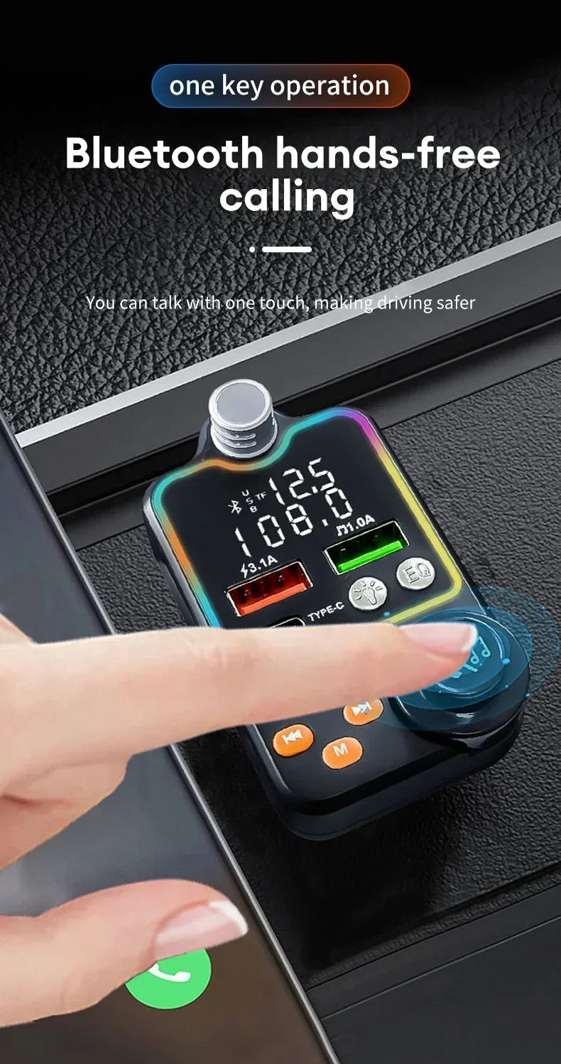 NEW Arrivals Car Bluetooth Quick Charger Car Cigarette Lighter Call Hands-free EQ Atmosphere Light MP3 Player FM Transmitter Charger