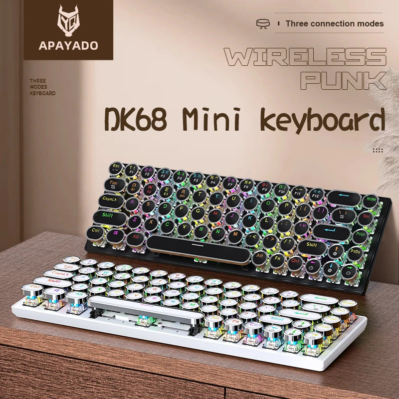 DK68 Punk Mechanical Magic Keyboard Wireless APAYADO Dynamic RGB Lighting,68Keys Bluetooth Tri-Mode Connection,Full-key Hot-Swap Computer Laptop Accessories Supplies Electronics Products
