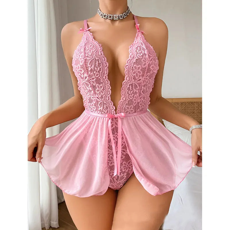 NEW Arrivals S-XL Pink/White/Black Color Lace Transparent Underwear Brief Sets Thin Sexy Erotic Bodysuit Hot Lingerie Woman Delicate Bra Push Up Breves Set Night Dress