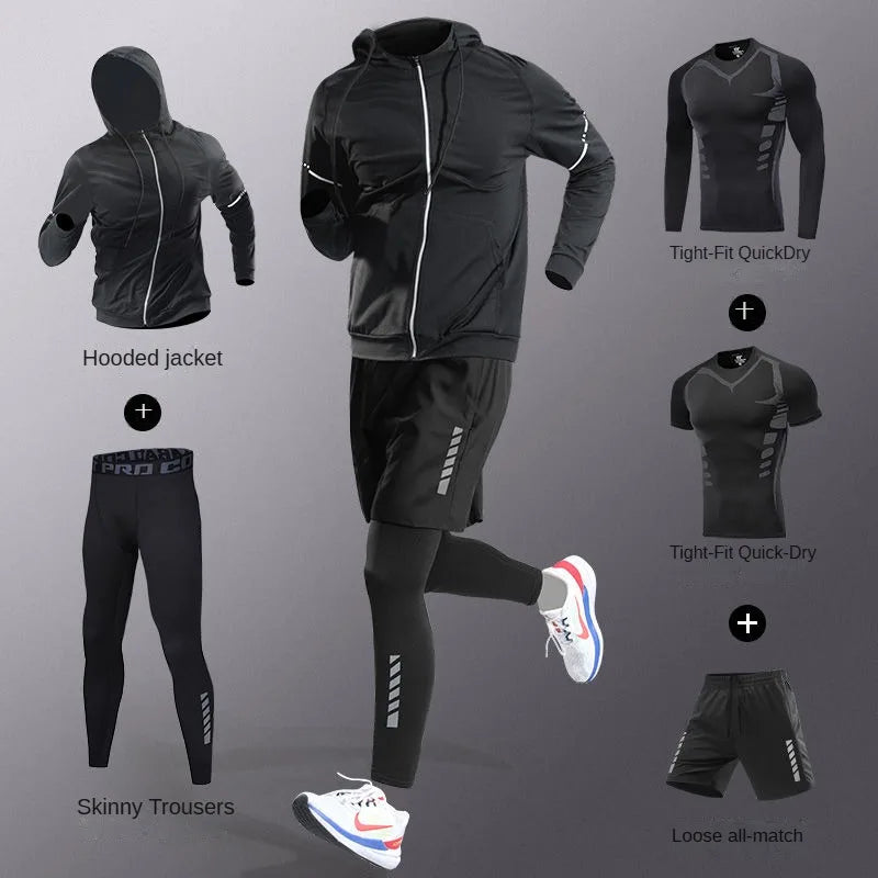 NEW 7PCS Set S-3XL(100Kg+) Plus Size Men's Ice Fiber Quick-Dry Four Seasons Outdoor Running Fitness Full Set/Suit Tracksuit For Marathon, Training Cycling, Jogging, Gym Sweatpants Sports Clothing Supplies