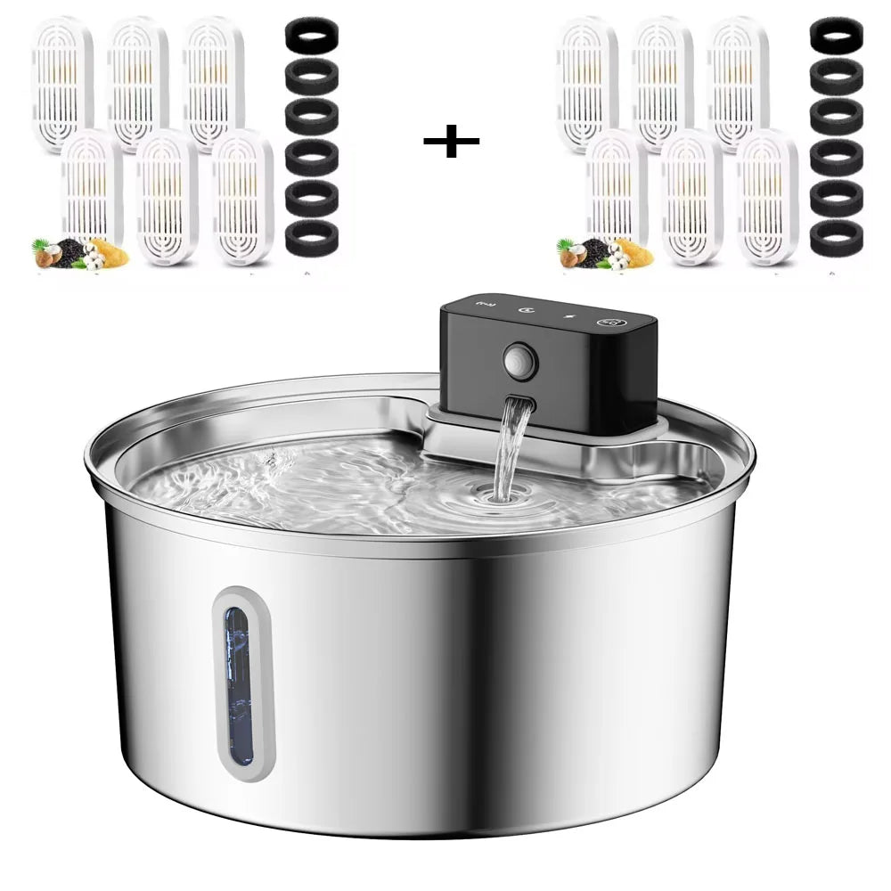 NEW Arrivals 3.2L/108oz Wireless Charging Sensor Cat Water Feeder Stainless Steel Cat Dog Water Fountain Silent Water Level Window No Plug