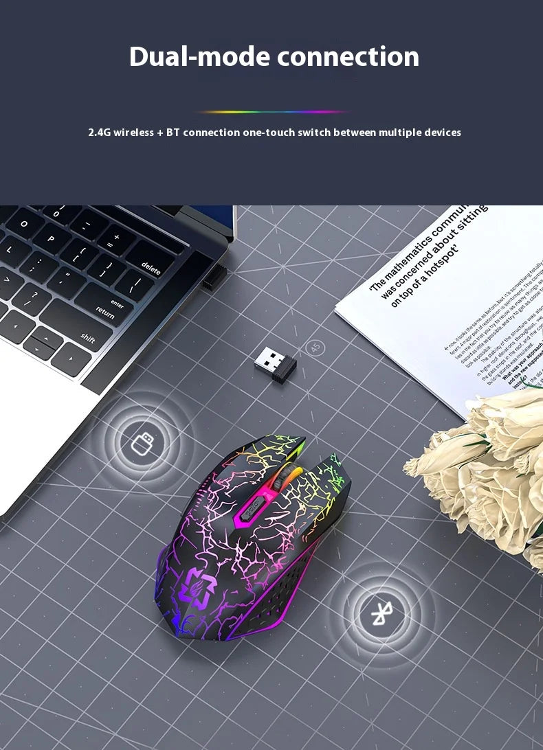 NEW Arrivals 2.4G Bluetooth Wireless Mouse Gaming Mouse Silent Mouse Rechargeable Mouse 800-1200-1600 DPI Mouse Mice for PC Laptop Mac Book Electronic Accessories